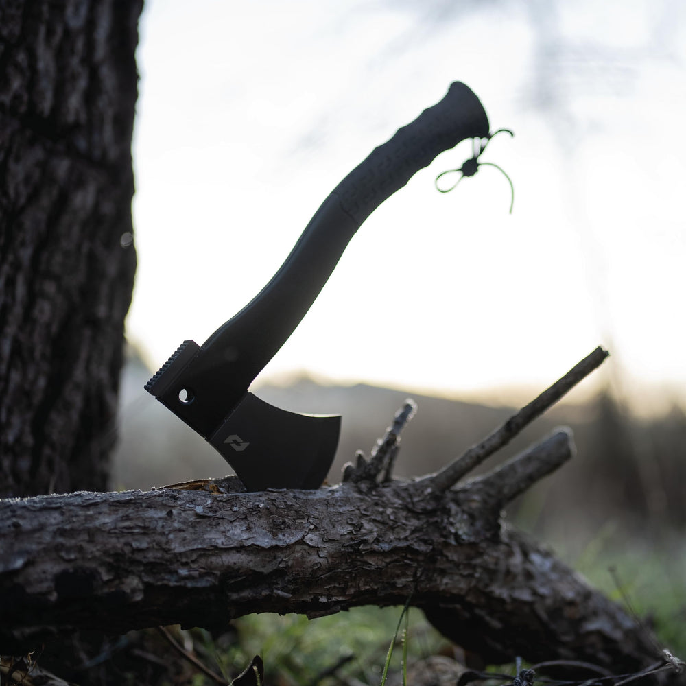 Schrade Bedrock Axe with 1680D sheath offers secure carry and quick access.