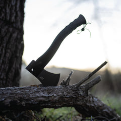Schrade Bedrock Axe with 1680D sheath offers secure carry and quick access.
