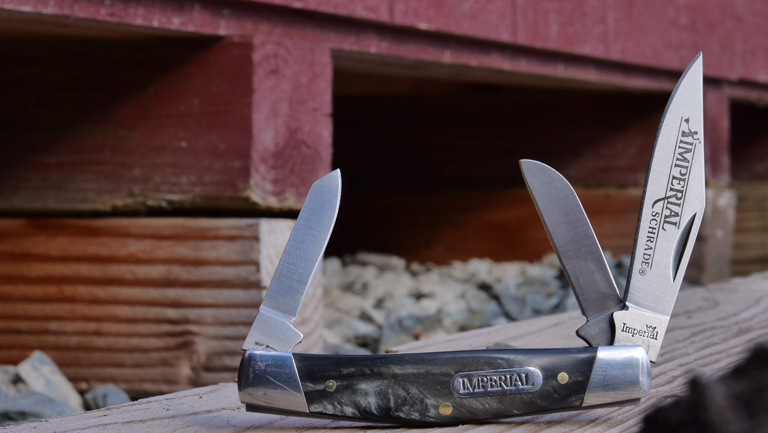 POM handle with bolsters and pins on Schrade Imperial IMP16S Stockman