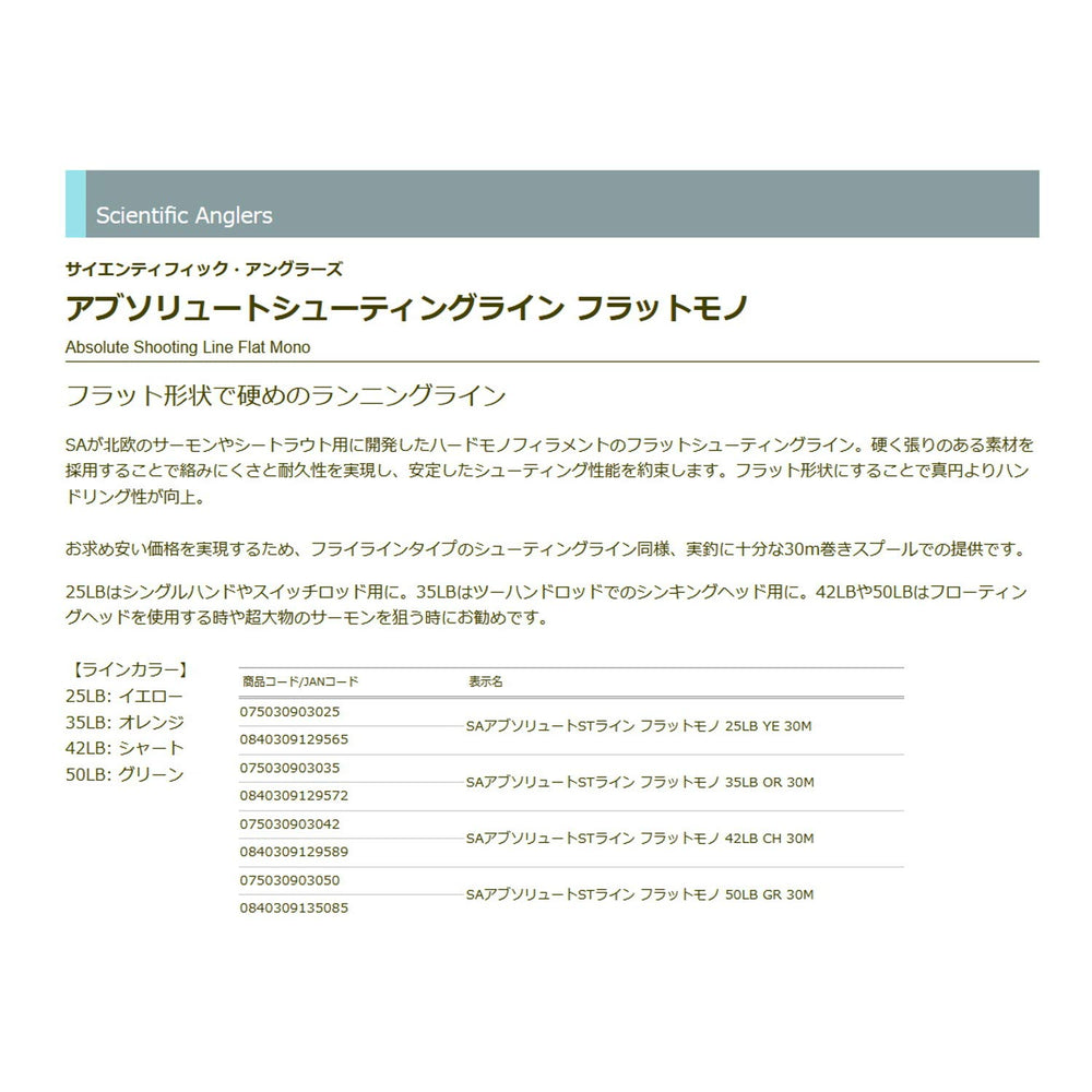 Scientific Anglers Absolute Flat Mono in bright colors aids tracking at distance.