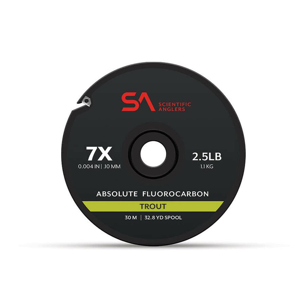 Scientific Anglers Absolute fluorocarbon trout tippet 30m offers stealthy, abrasion-resistant presentations.