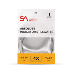 Scientific Anglers Absolute Indicator Stillwater 3X packaging highlighting durable, low-absorption materials for reliable knot strength.