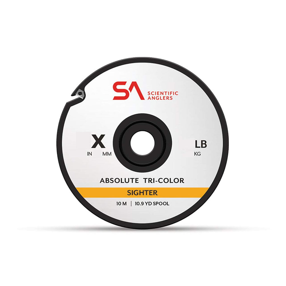 Scientific Anglers Absolute Tri-Color Sighter 2X spool close-up showing color bands for depth tracking and visibility
