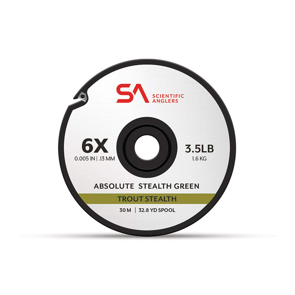 Scientific Anglers Absolute Trout Stealth Tippet 6X spool offers supple feel and low-visibility drifts.
