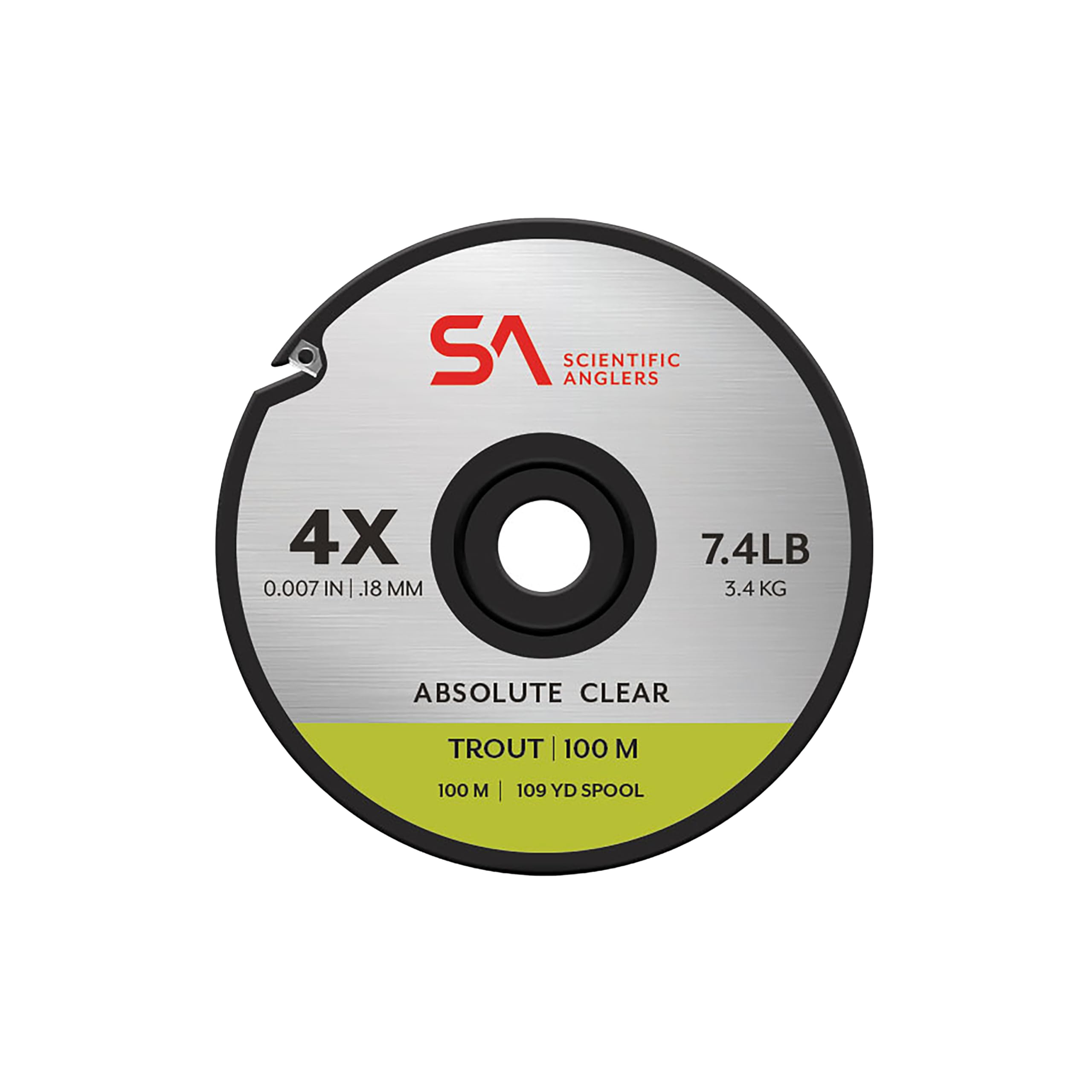 Scientific Anglers Absolute Trout tippet 4X spool enables precise trout presentations.