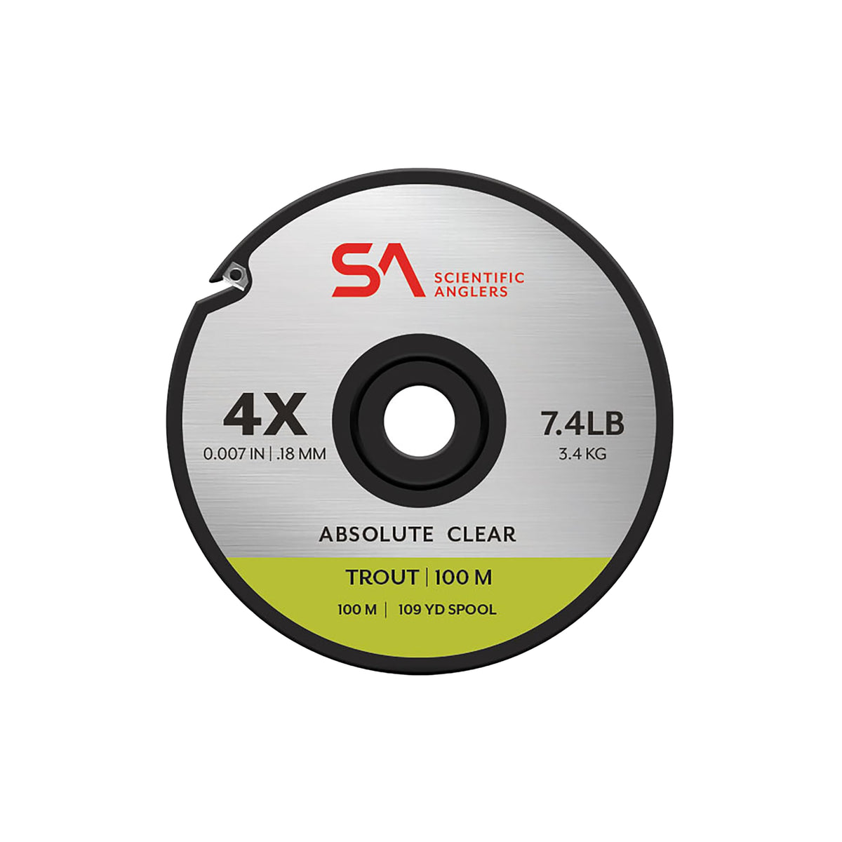 Scientific Anglers Absolute Trout tippet 4X spool enables precise trout presentations.
