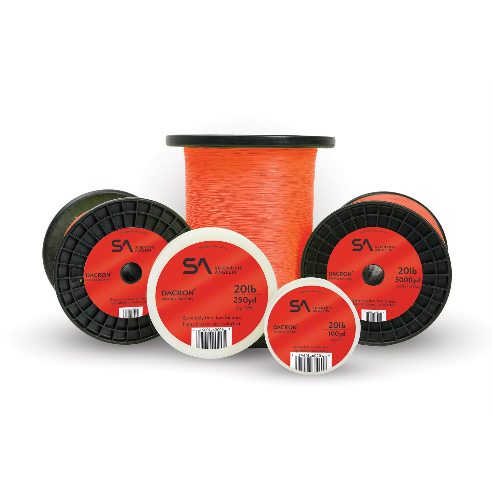 Scientific Anglers backing Dacron 100 yd spool with bright color mix for easy visibility.