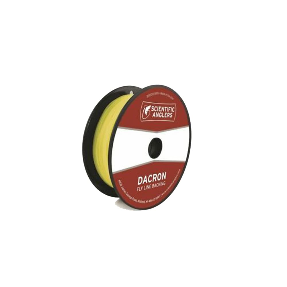 Scientific Anglers backing dacron 20-lb yellow spool highlighting high abrasion resistance