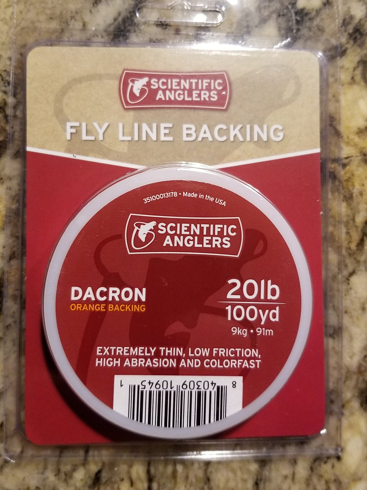 Scientific Anglers backing Dacron 20 lb yellow for high visibility and easy line management.