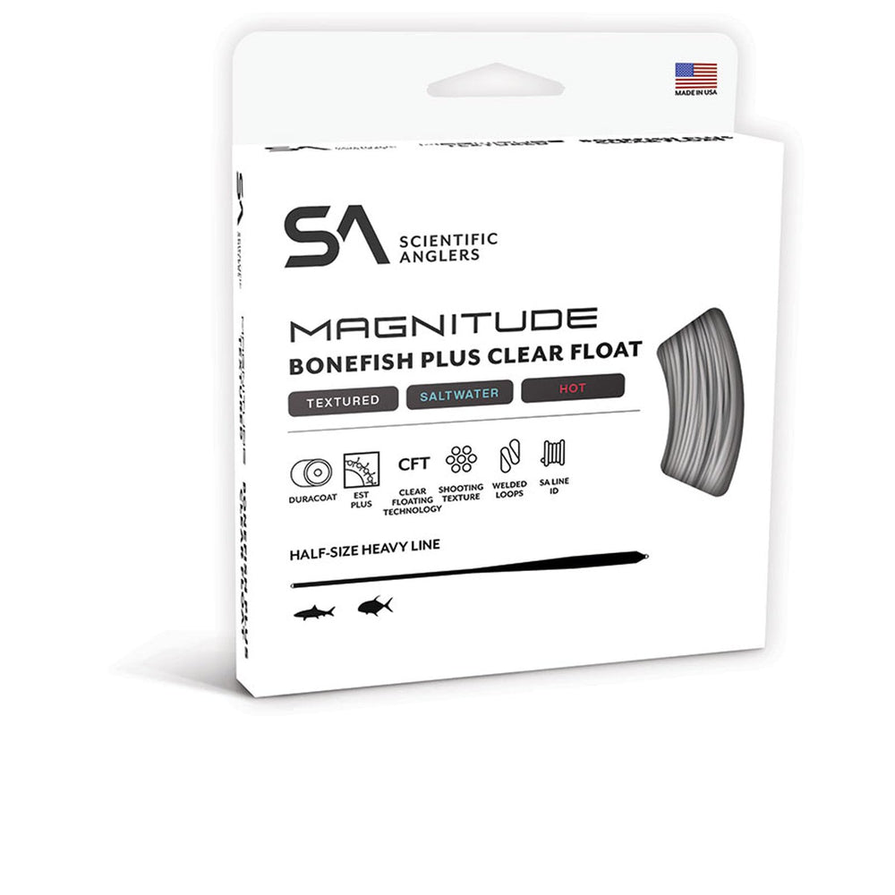Scientific Anglers Magnitude Textured Bonefish Plus with 10' clear tip for precise tracking.