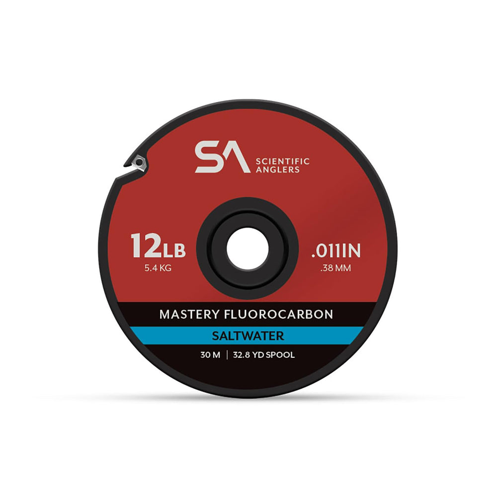Scientific Anglers Mastery Saltwater Fluorocarbon Tippet 8lb closeup showing near invisibility and abrasion resistance.