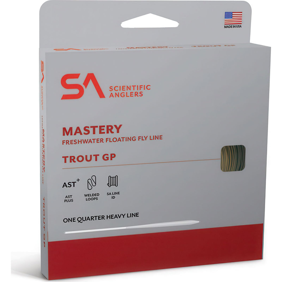 Scientific Anglers Mastery Trout GP WF5F Butter Sage floating line on water for precision dries.