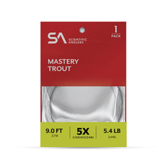 Scientific Anglers Mastery Trout Leader 9 ft 5X, precise casts and delicate presentations for dries and nymphs.