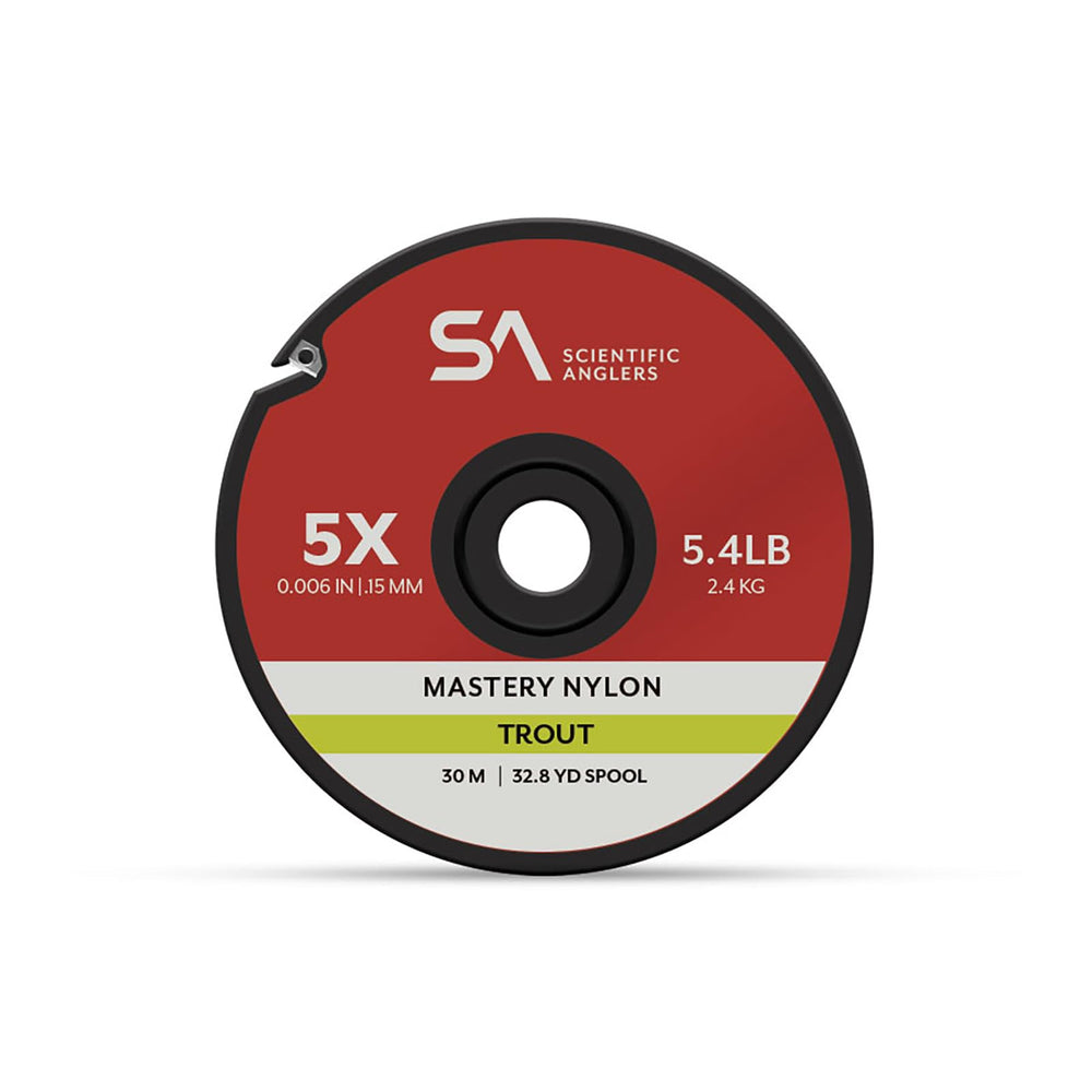 Scientific Anglers Mastery Trout Tippet 30m 2X spool enables precise dry-fly presentations.
