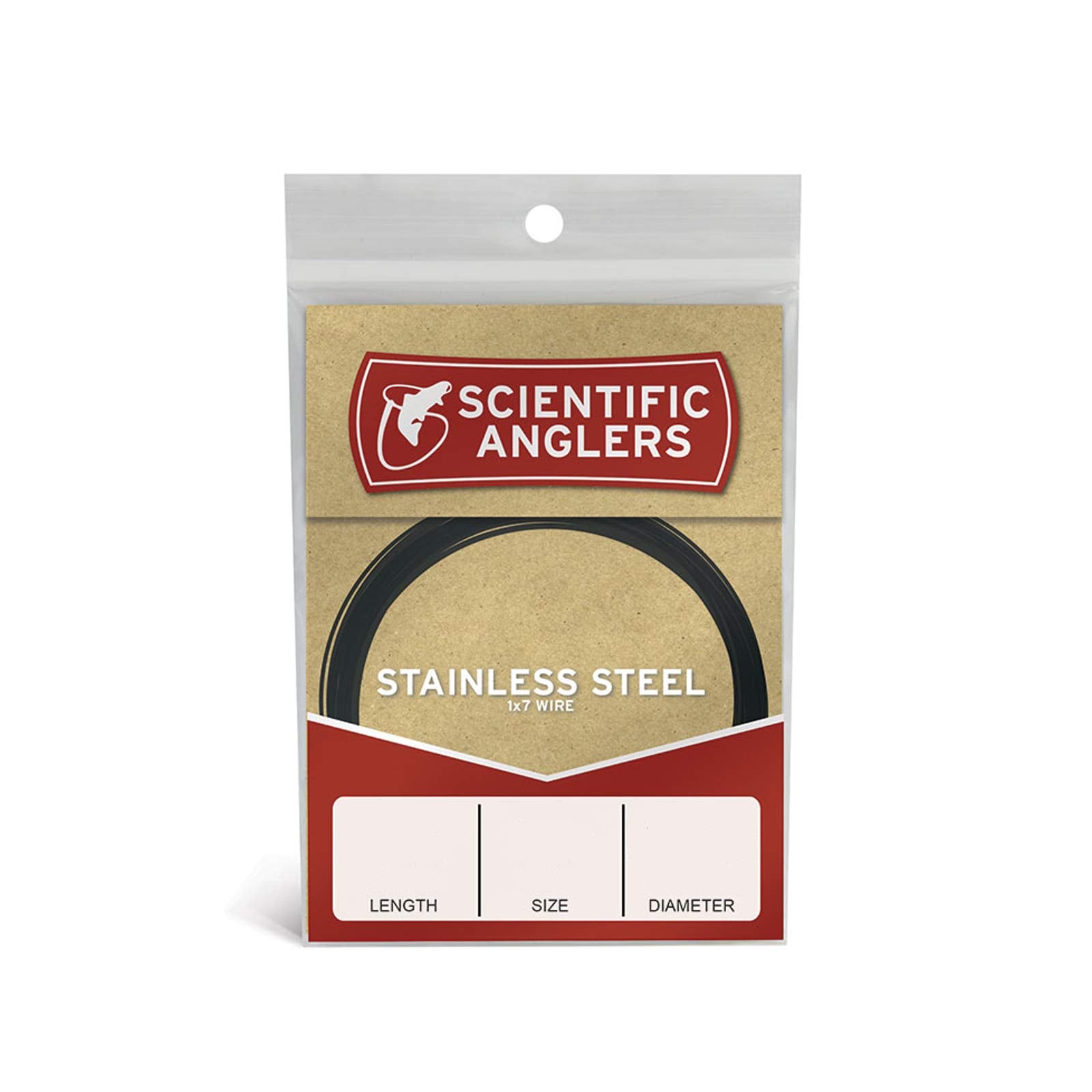 Scientific Anglers stainless steel wire 30ft, bite-resistant and low-visibility.