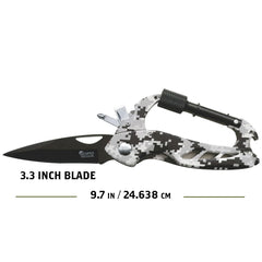 Scipio camo bottle opener end enables quick beverage access.