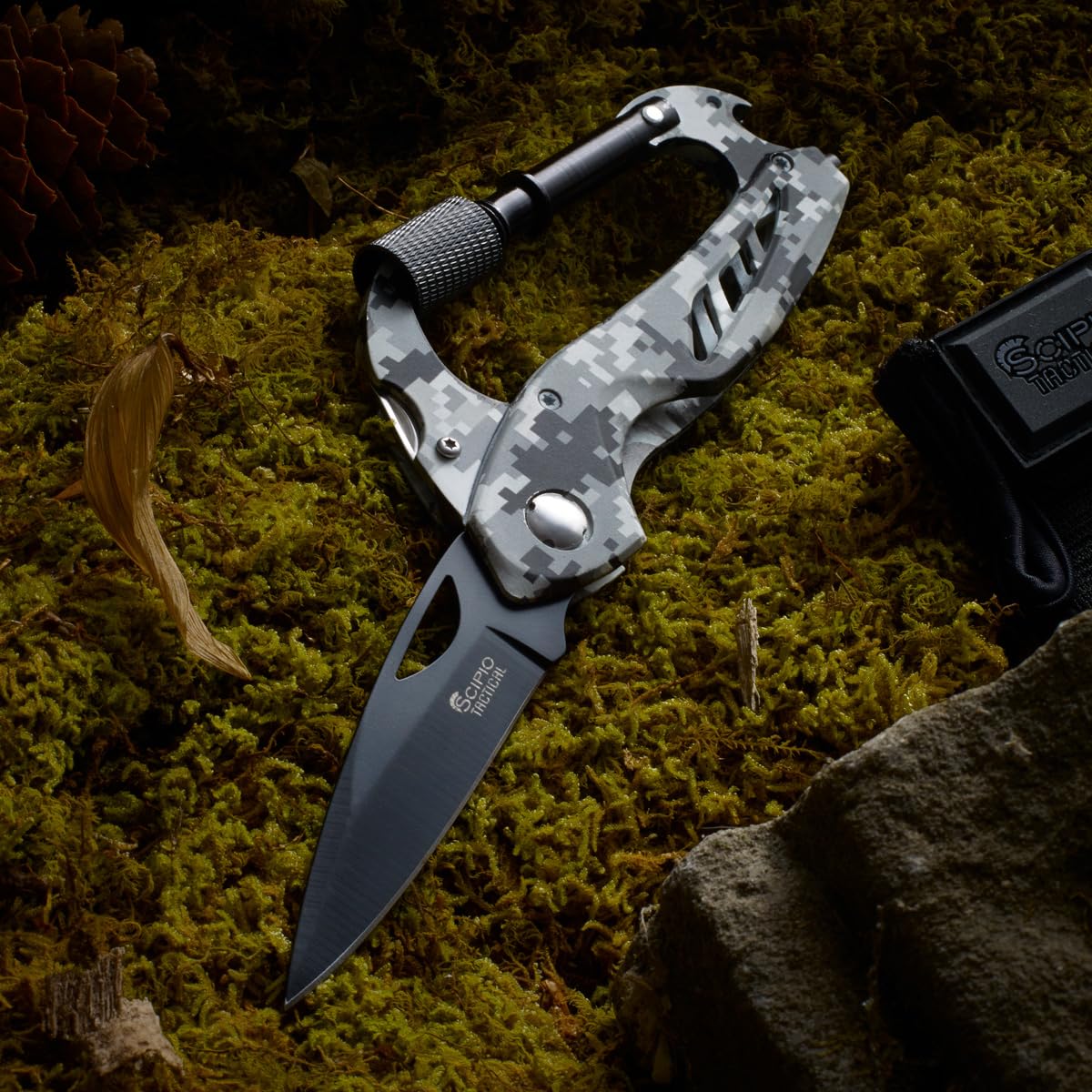Scipio camo glass breaker emergency tool for safety situations.