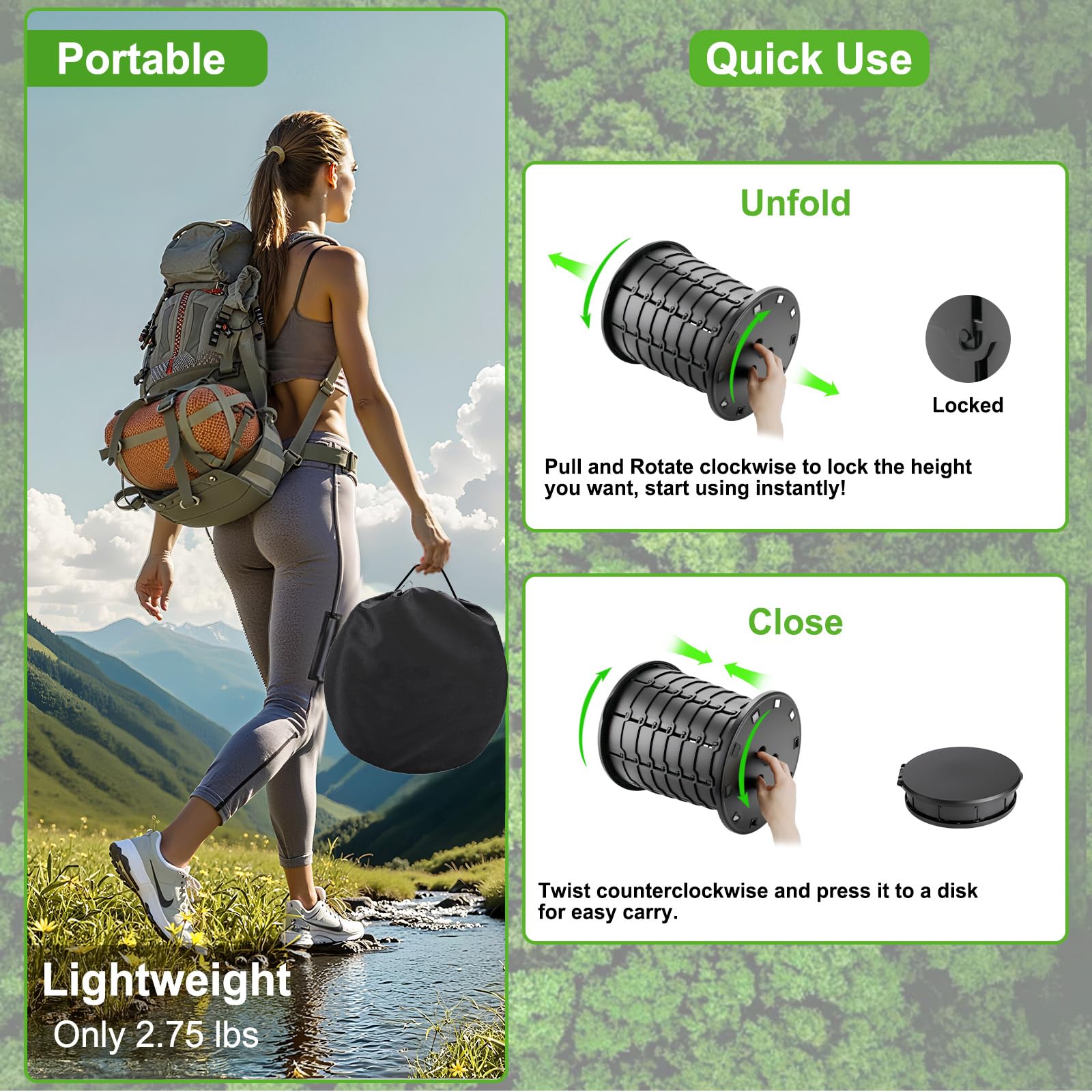 Sckee camping toilet sturdy ABS construction supports up to 380 lbs