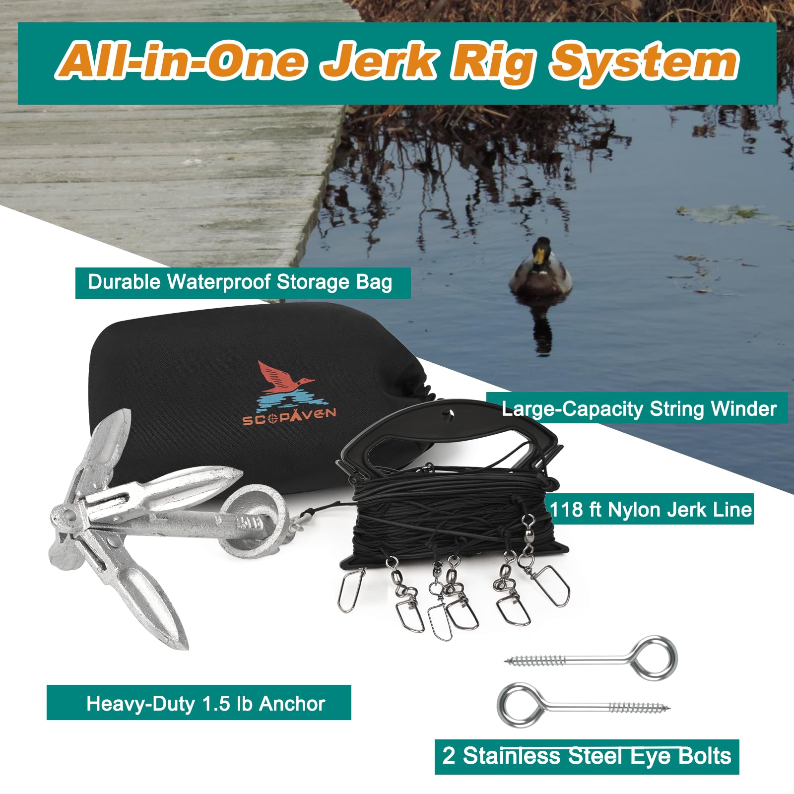 Scopaven pre tied swivels secure six decoys for a larger realistic spread