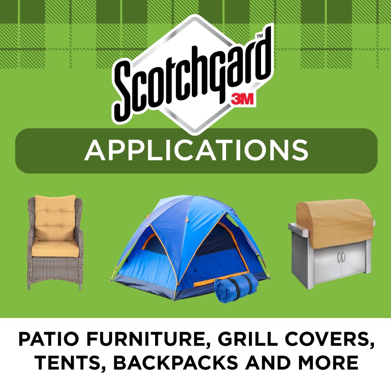 Scotchgard Outdoor Water Shield application on tent fabric creates rain-ready protection.