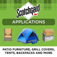 Scotchgard Outdoor Water Shield application on tent fabric creates rain-ready protection.
