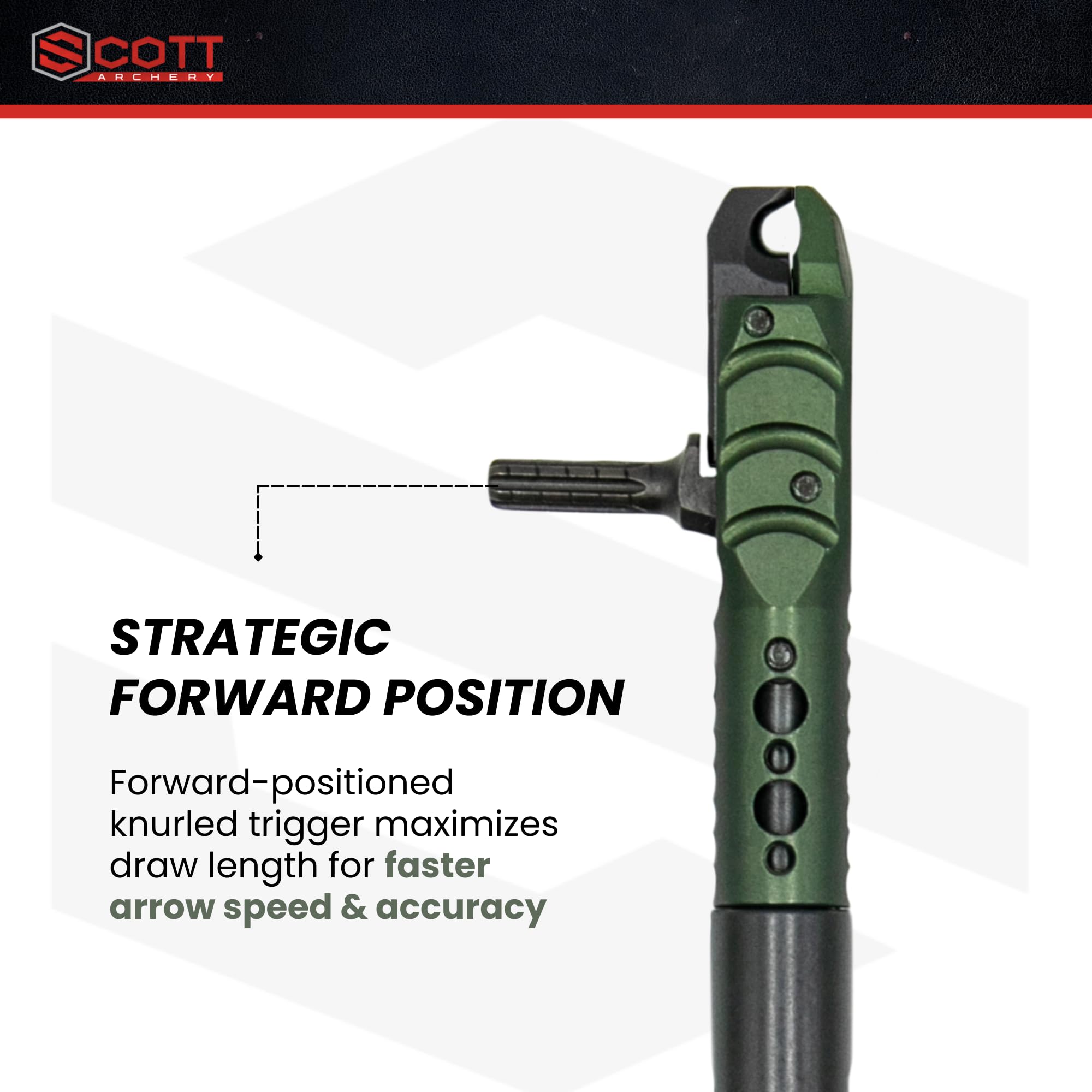 Scott Archery Little Goose II angled jaw design improves string clearance during use