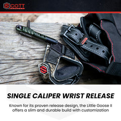 Scott Archery Little Goose II camo strap with OD green head for rugged field use