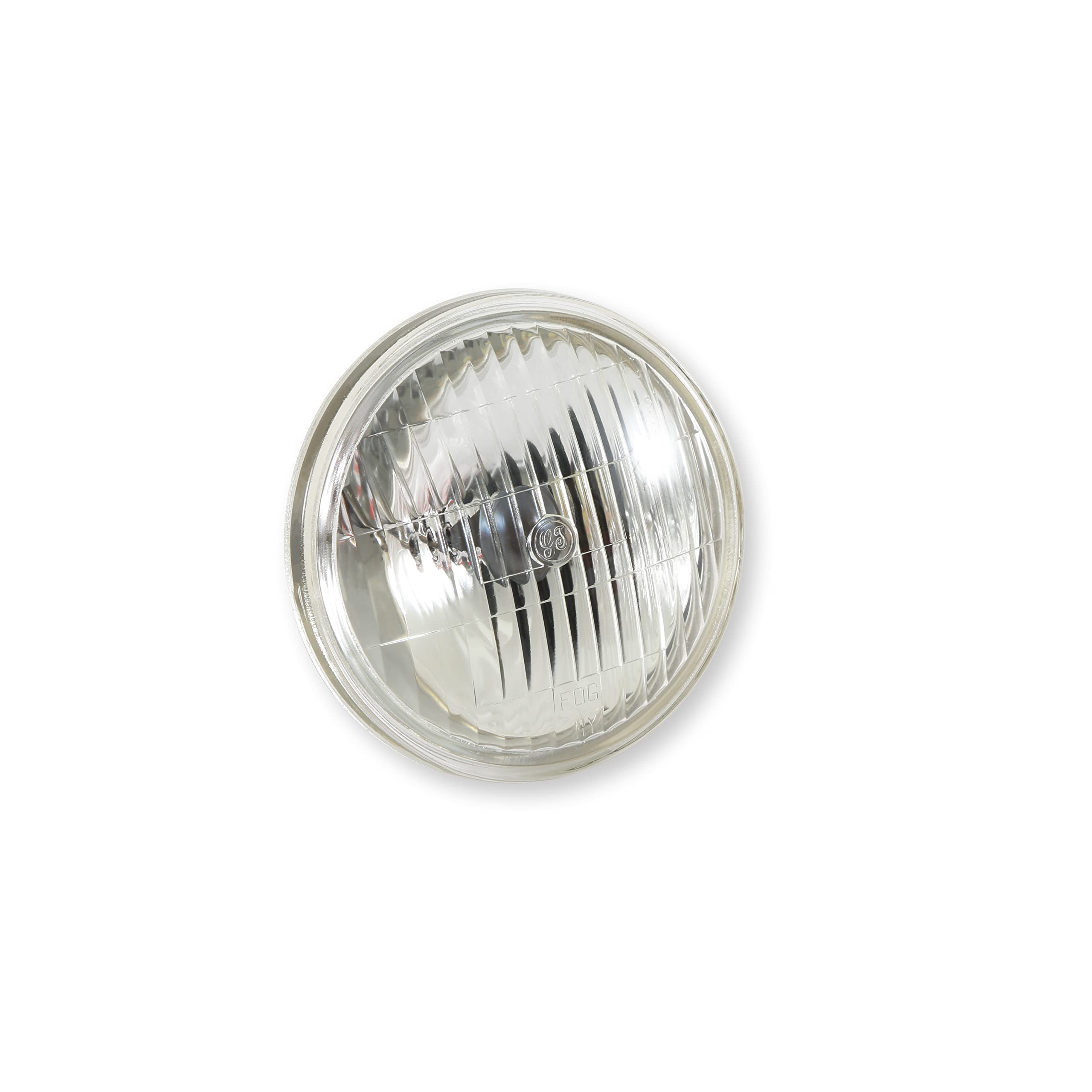 Scott Drake GT Script 4in clear fog lamp front view shows authentic lens and illumination for night driving.