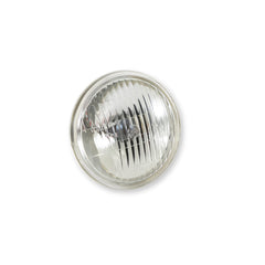 Scott Drake GT Script 4in clear fog lamp front view shows authentic lens and illumination for night driving.
