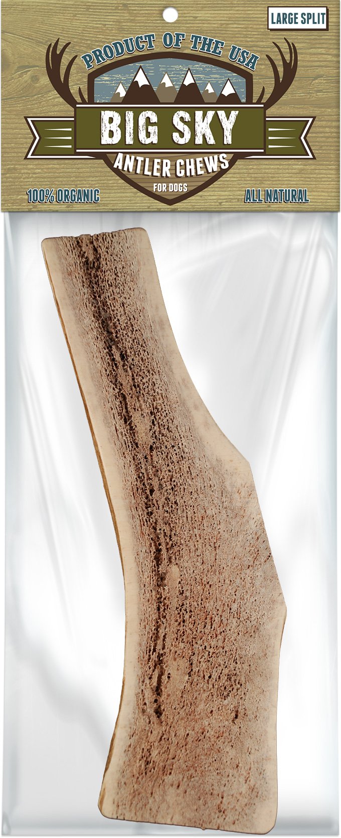 Scott Pet Big Sky Antler Chew Split front view; long-lasting natural chew for dogs.