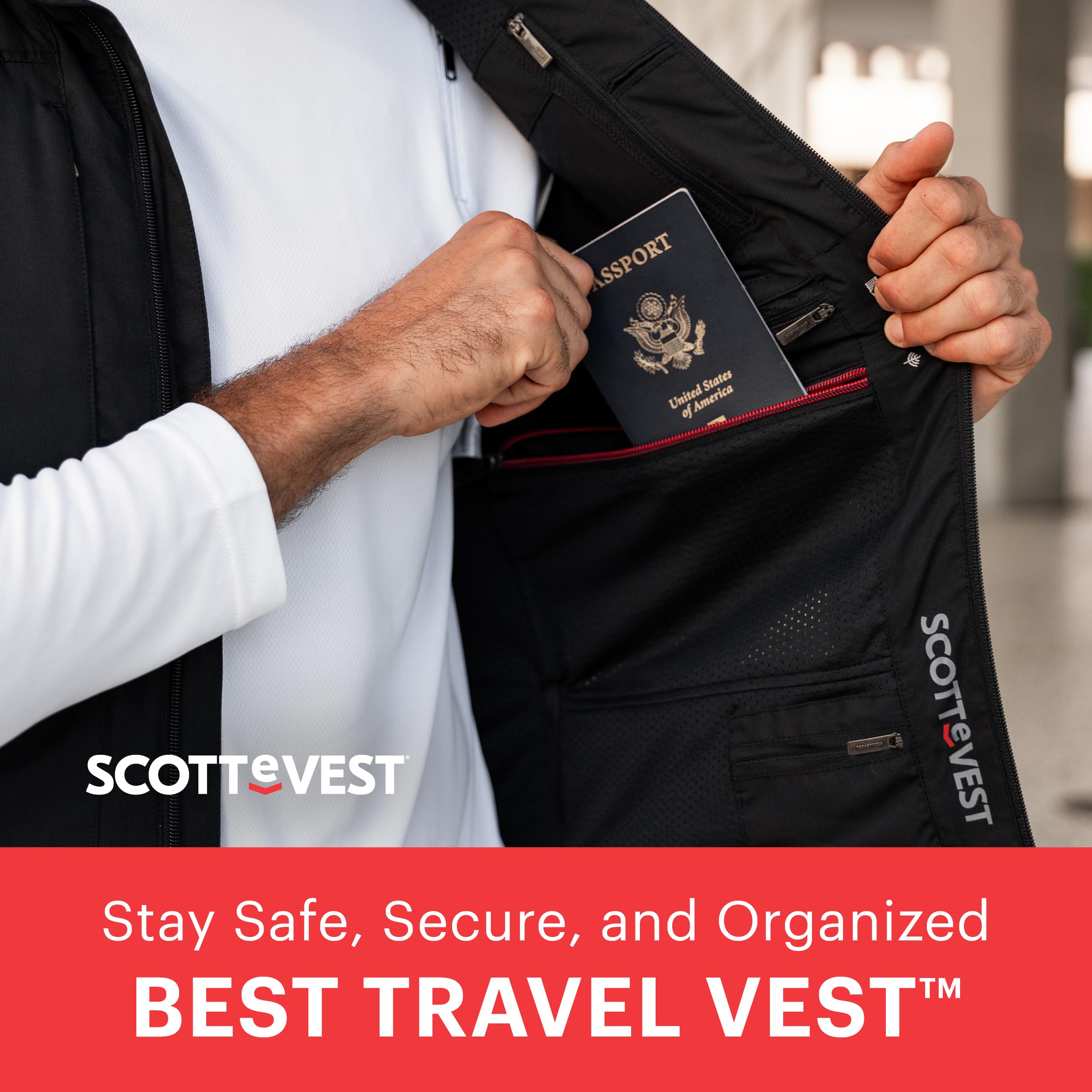 SCOTTeVEST travel vest worn at airport security for quick screening