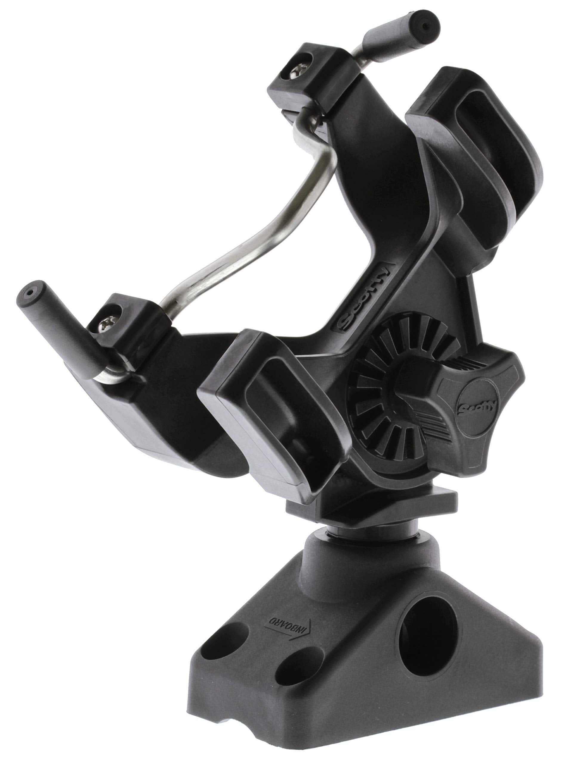 Scotty 0241 side/deck mount attachment shown for versatile mounting on boats.