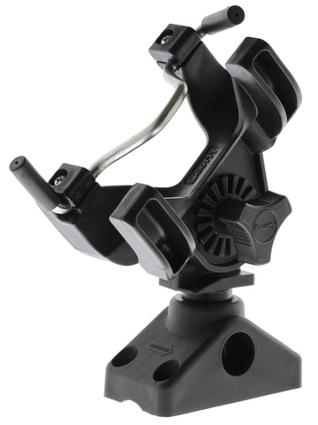 Scotty 0241 side/deck mount attachment shown for versatile mounting on boats.
