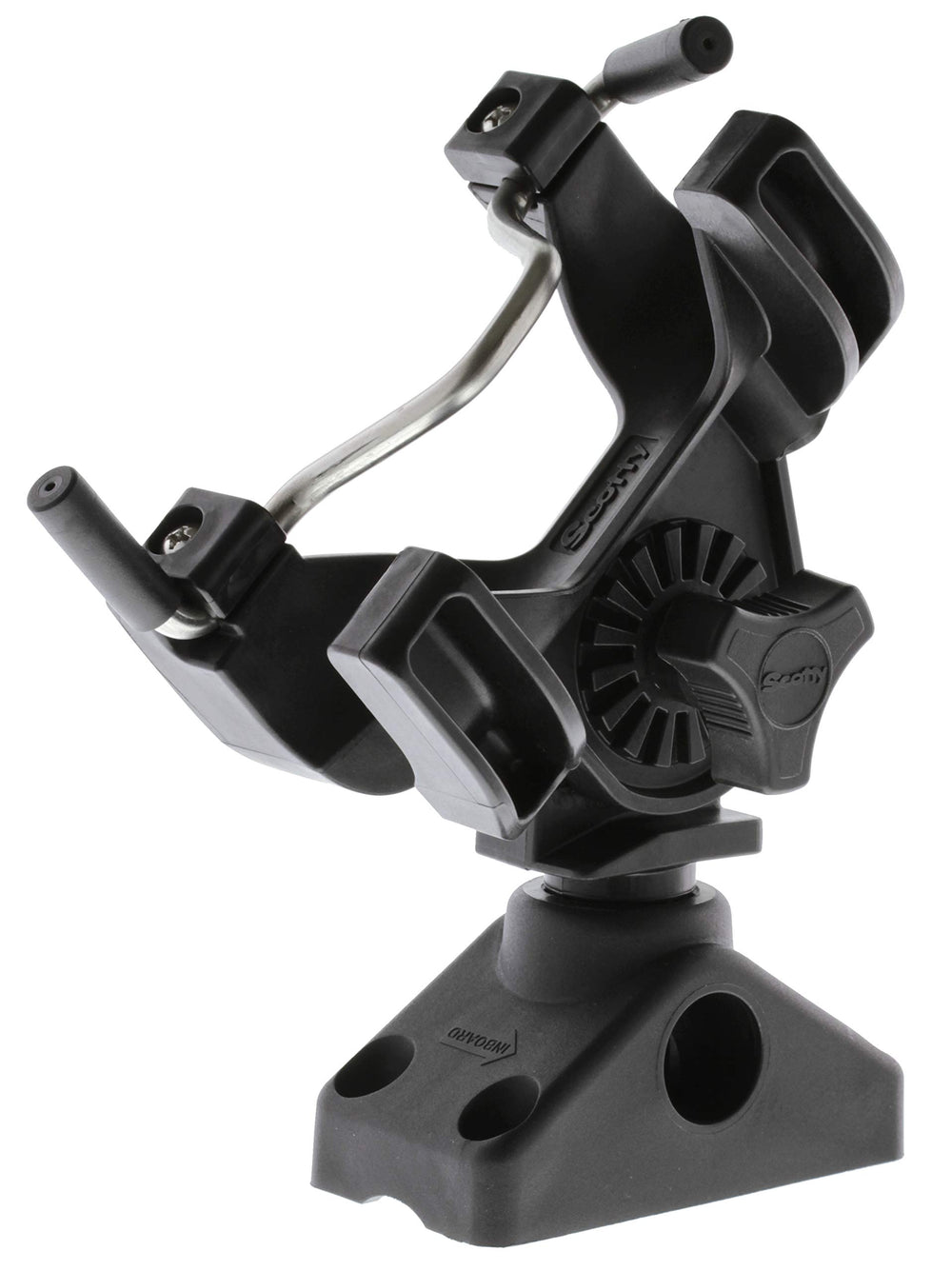 Scotty 0241 side/deck mount attachment shown for versatile mounting on boats.
