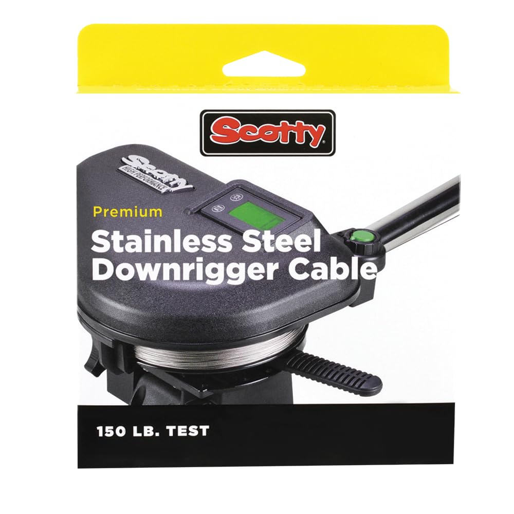 Scotty 1000K premium downrigger cable 200 ft black for long deployments and corrosion resistance.