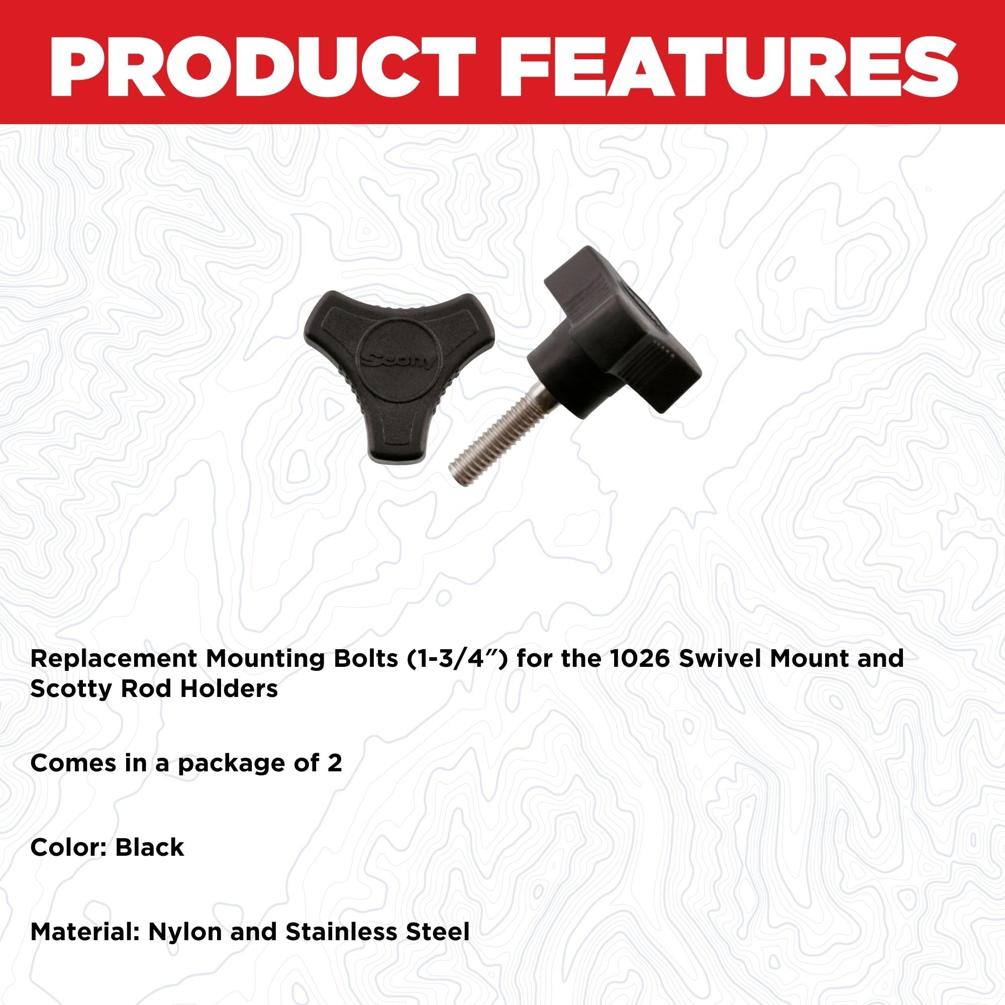 Close-up of Scotty 1035 mounting bolts in black - 2 pack