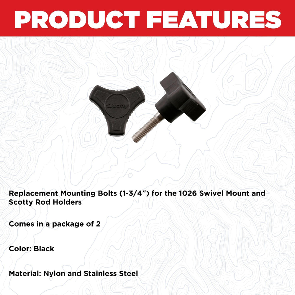 Close-up of Scotty 1035 mounting bolts in black - 2 pack