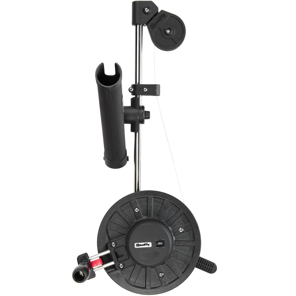 Scotty 1060 Depthking downrigger front view with rod holder for secure tracking