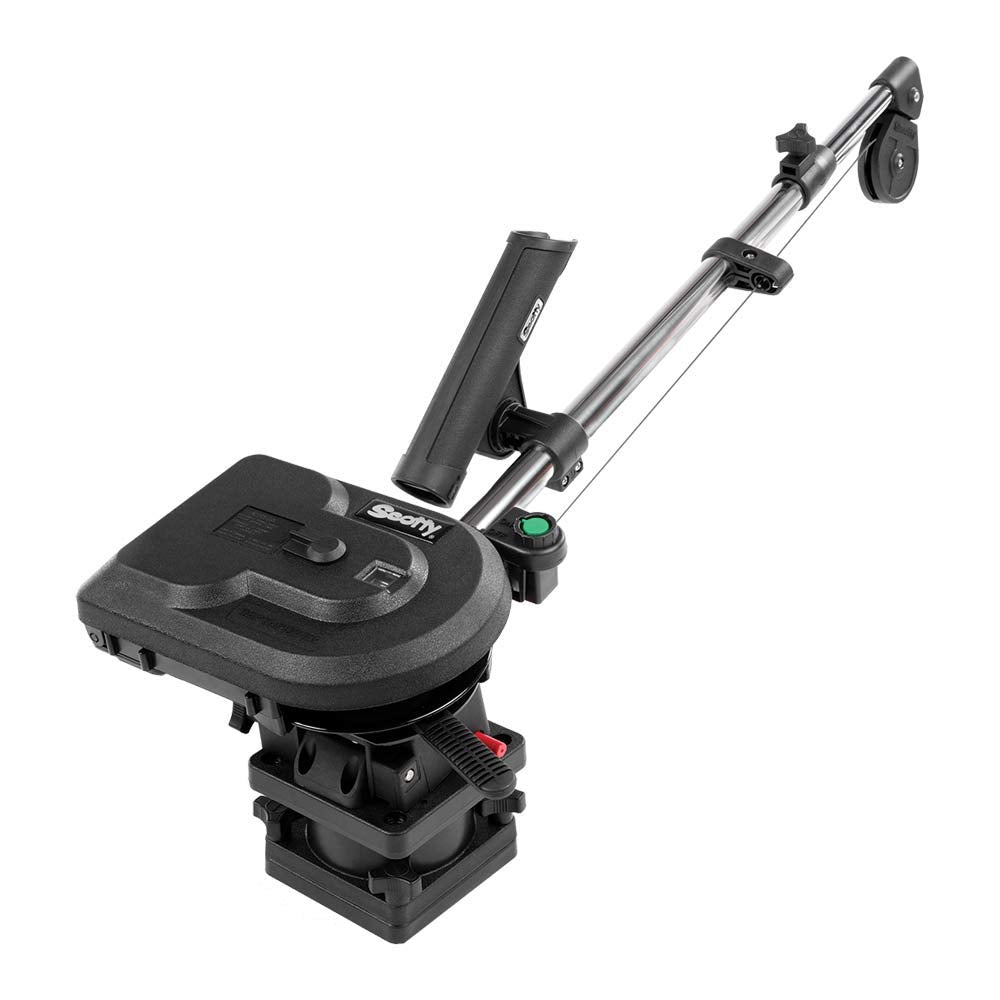 Scotty 1106 Depthpower downrigger with collapsed boom saves space on boats.