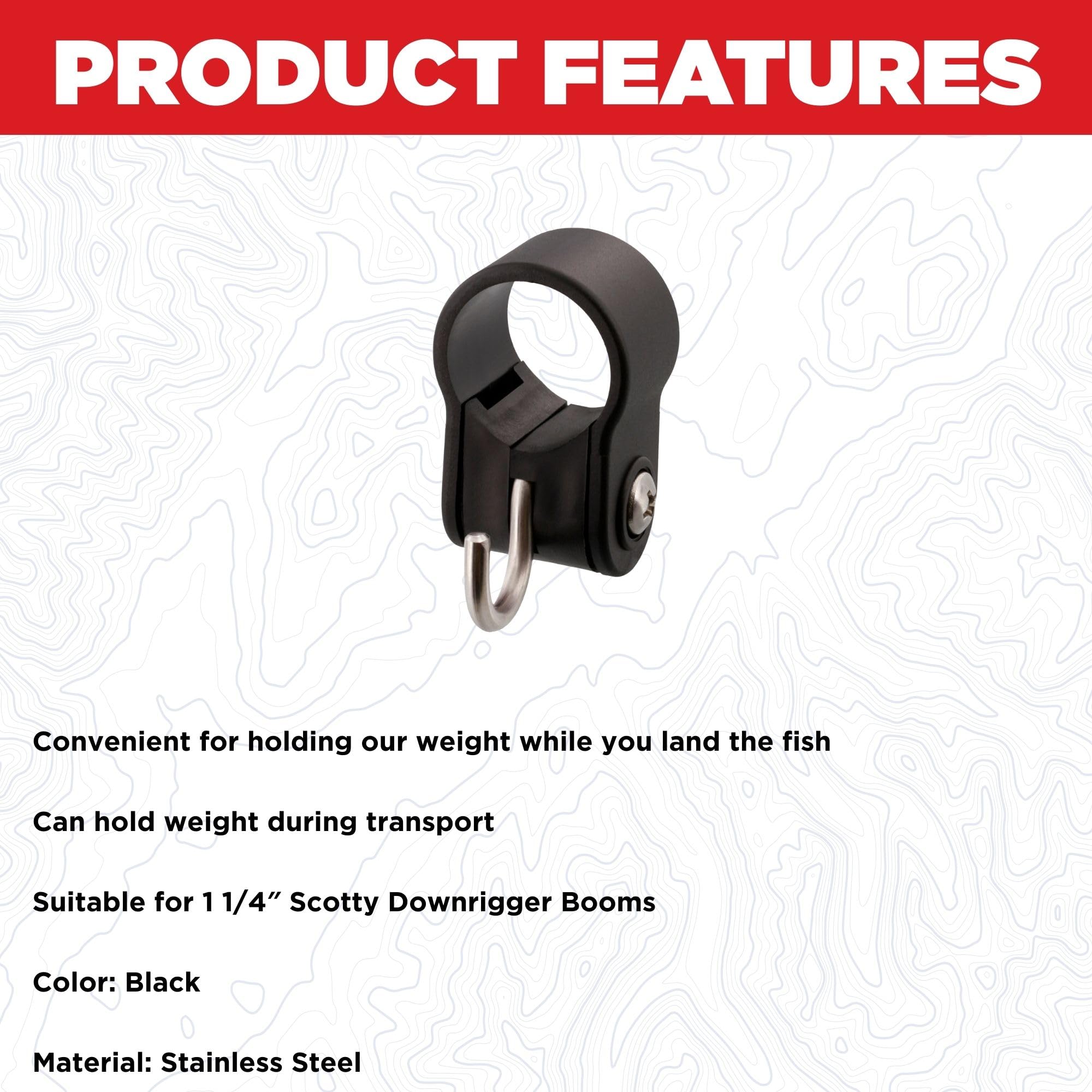 Scotty weight hook secures downrigger weights during transport and use