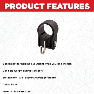 Scotty weight hook secures downrigger weights during transport and use