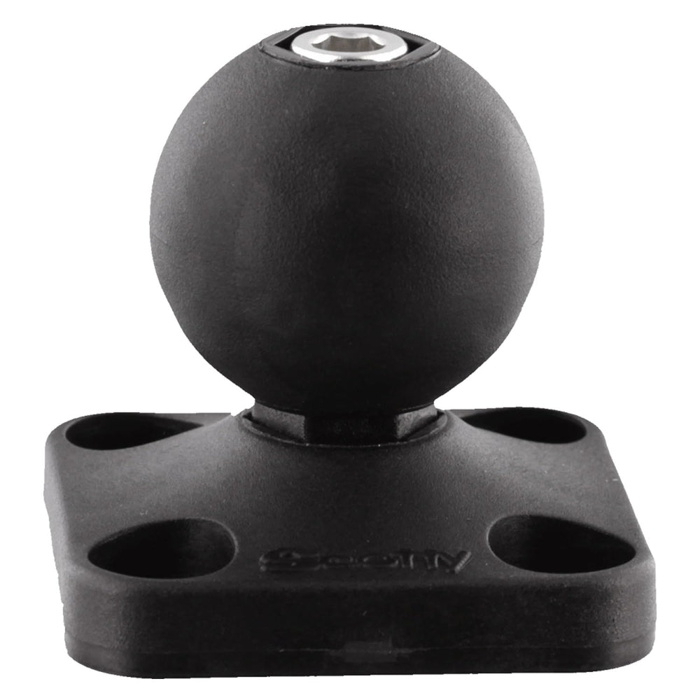 Scotty 166 1.5in ball system base mounted on boat rail for secure navigation mounting