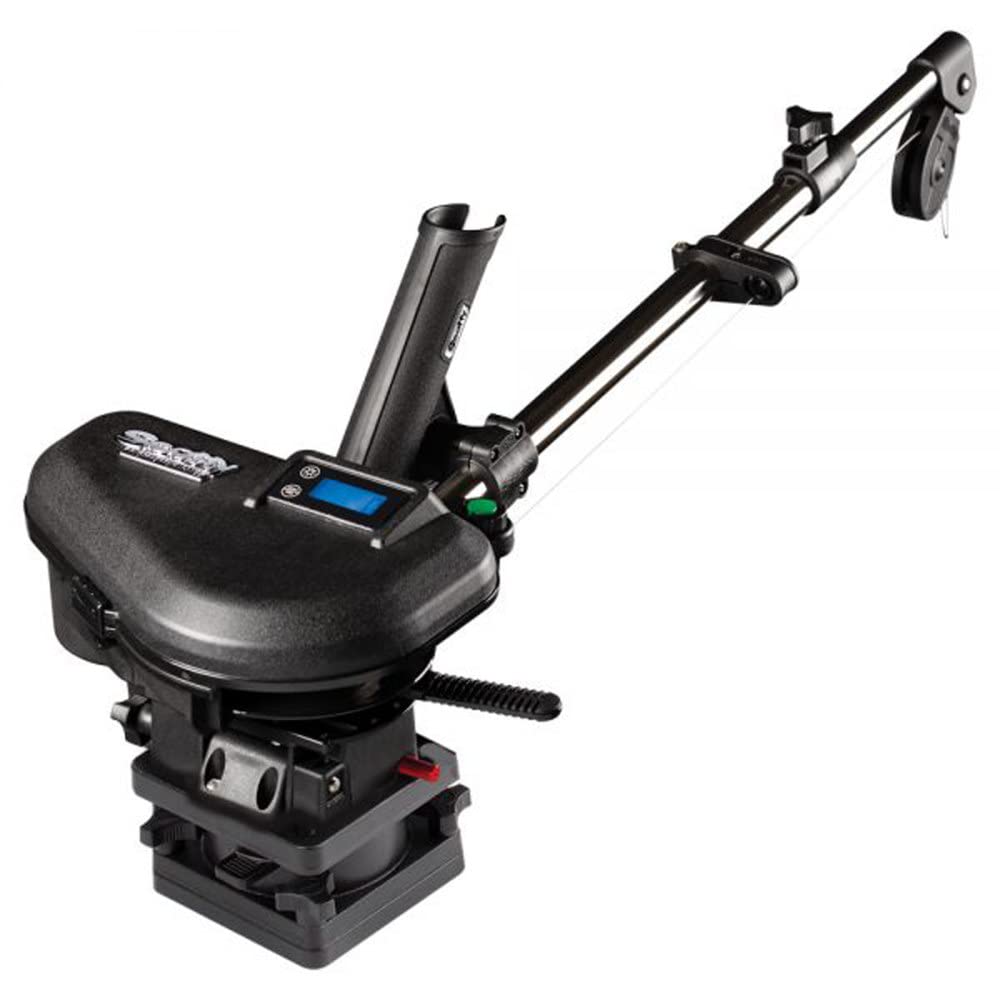 Scotty 2106 downrigger with telescoping boom enables versatile depth control on boats.