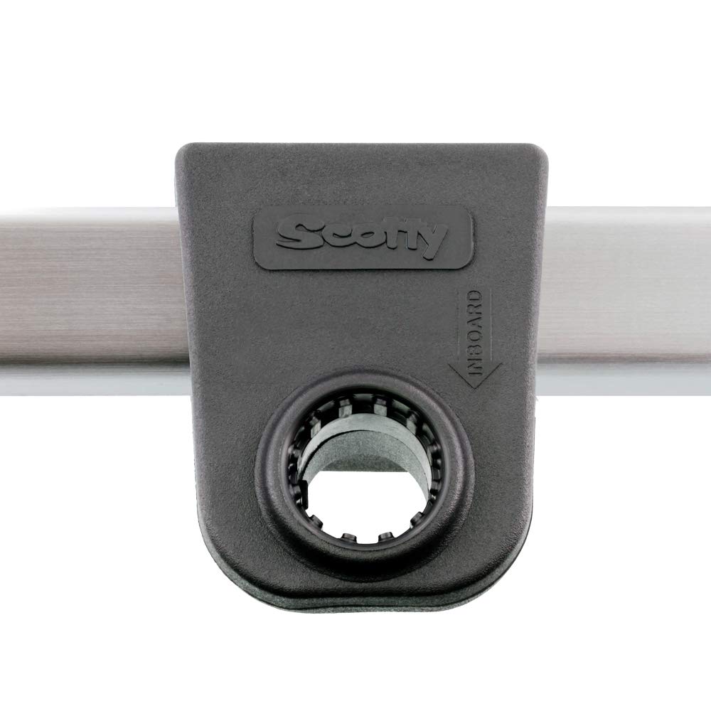 Scotty 243BK rail mount installation on a boat rail for quick setup and positioning