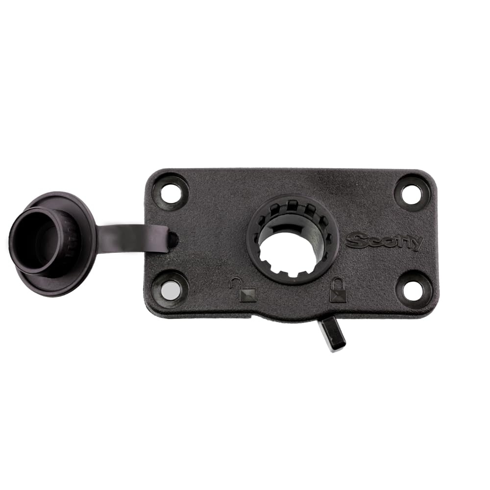 Scotty locking lever and splash cover protect the deck from spray.
