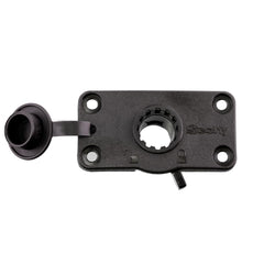 Scotty locking lever and splash cover protect the deck from spray.