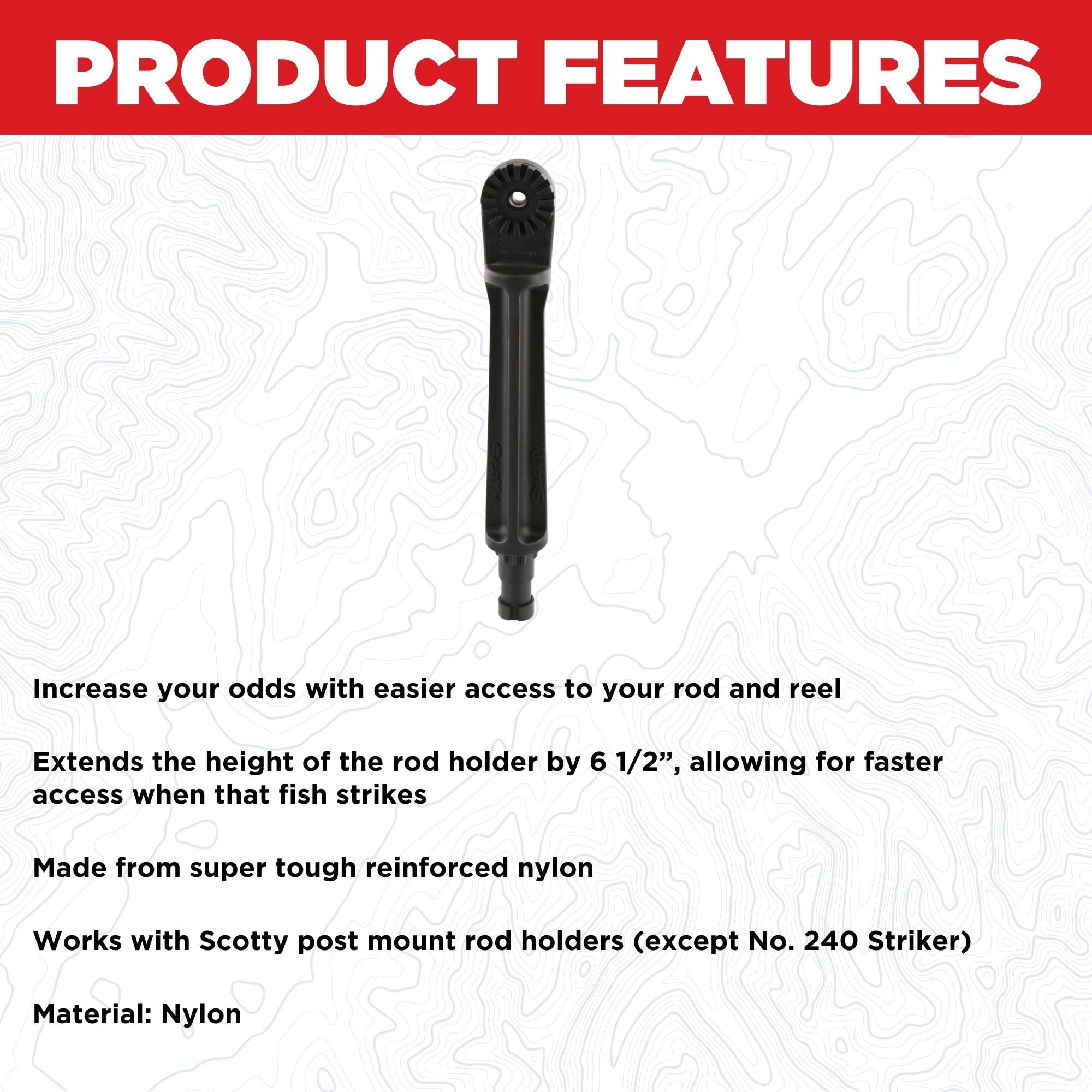 Scotty 259 height extender front view highlights stable support and easier reel access on a boat.
