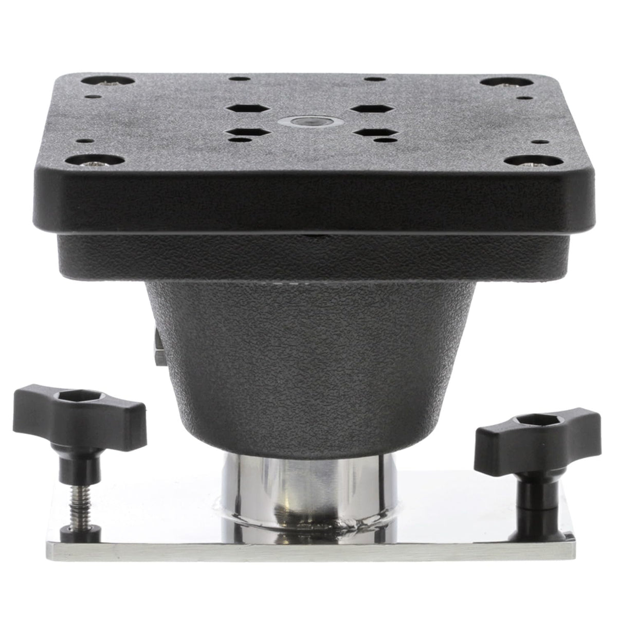 Scotty 2650 downrigger track mount on boat deck enables quick line setup.