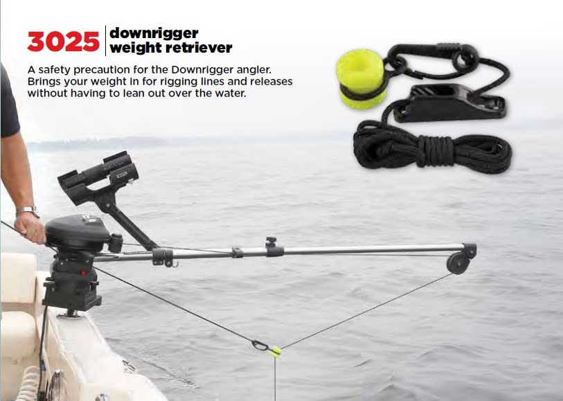 Close-up of Scotty #3025 Weight Retriever showing nylon fairlead and mounting hardware