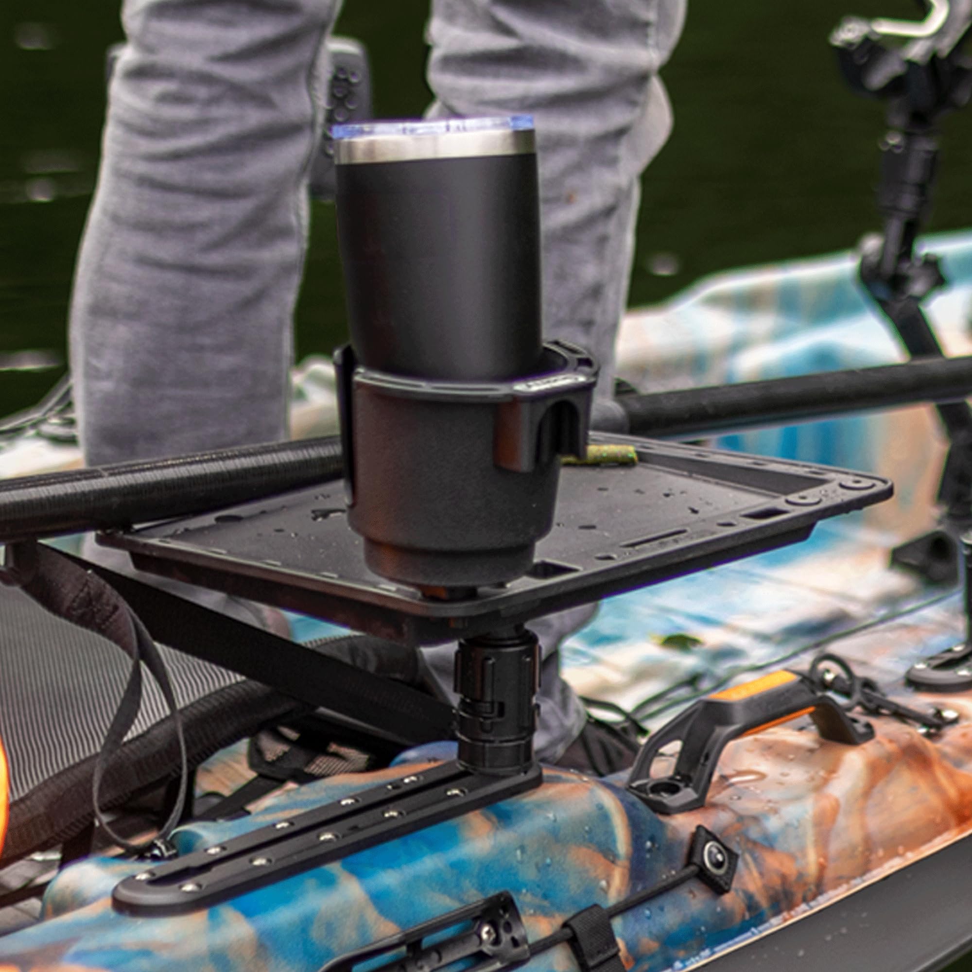 Scotty 311-BK drink holder with button mount keeps drinks within reach.